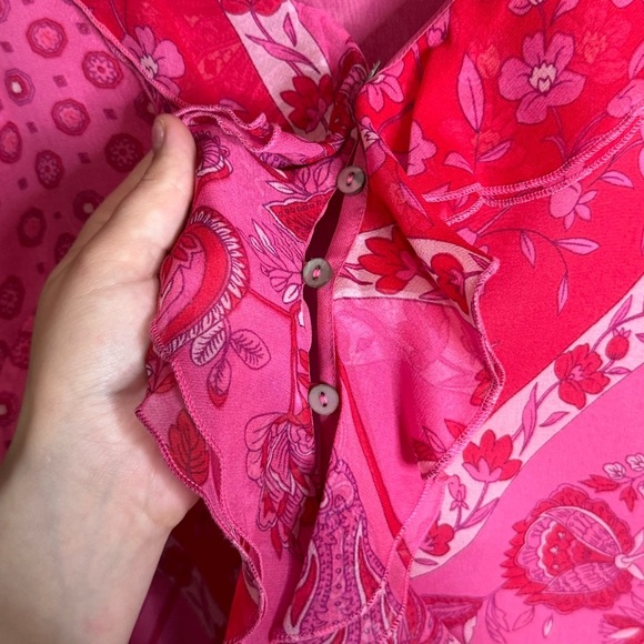 Vintage RICHARD MALCOLM Pink Floral Printed Silk Sleeveless Blouse Womens Medium - Picture 4 of 5